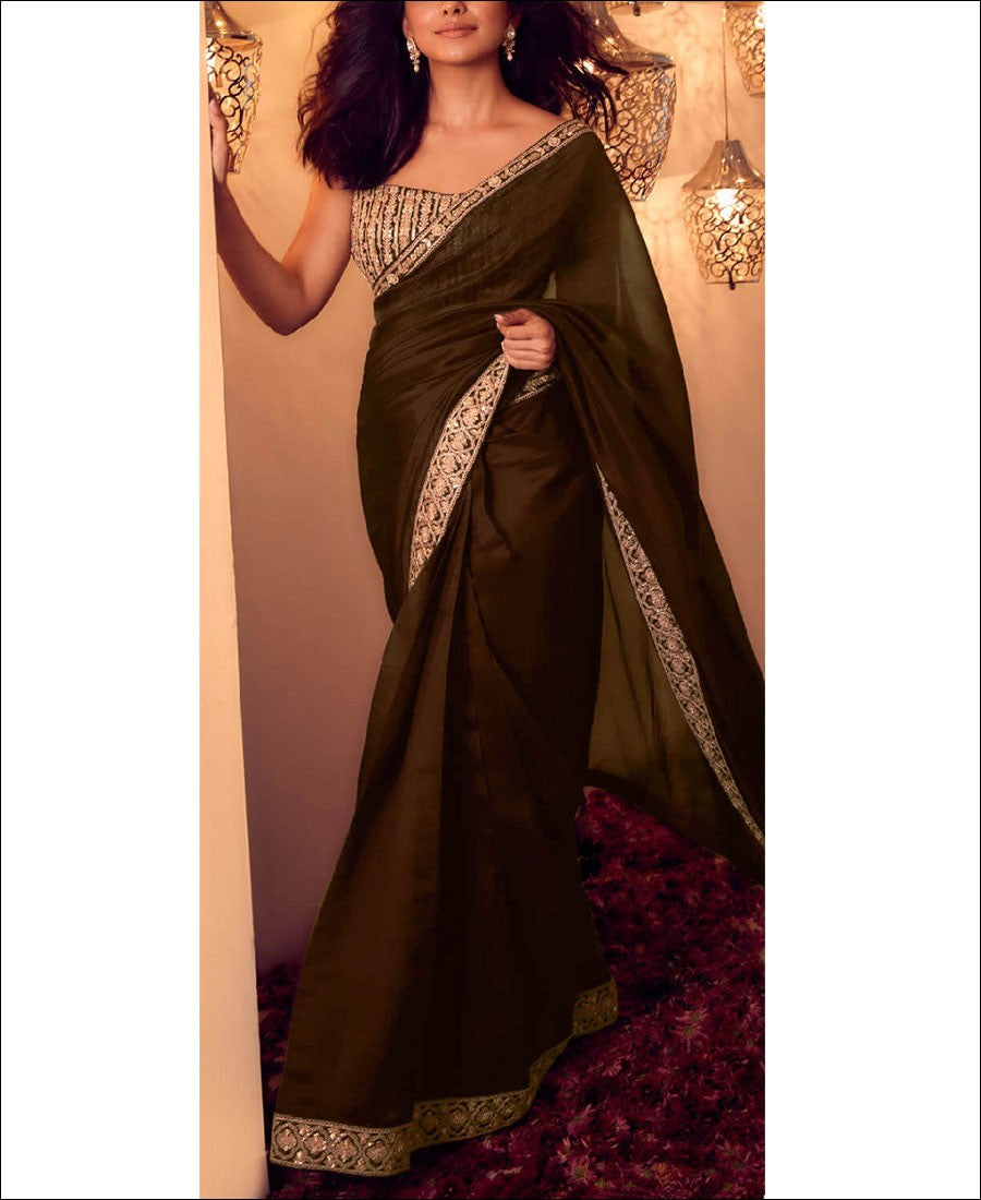 RE - Green Party Wear Designer Vichitra Silk Saree