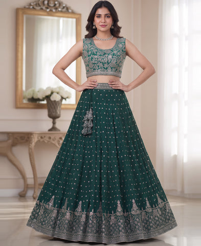 Green Sequins Embroidered Lehenga Choli