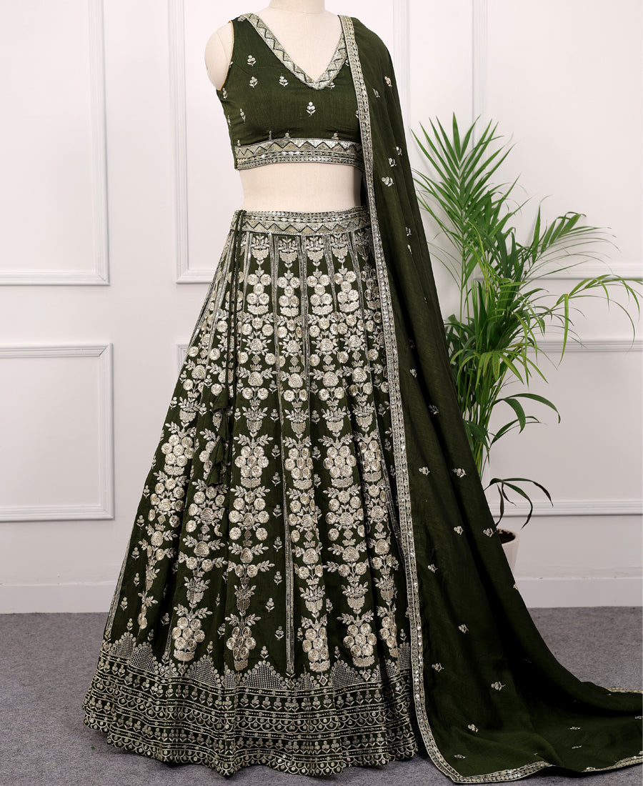 Green color Vichitra Silk Sequins and Zari Work Lehenga Choli