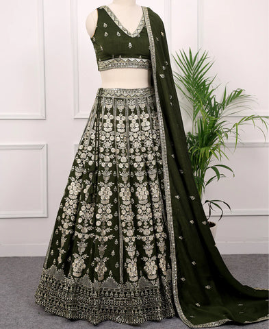 Green color Vichitra Silk Sequins and Zari Work Lehenga Choli