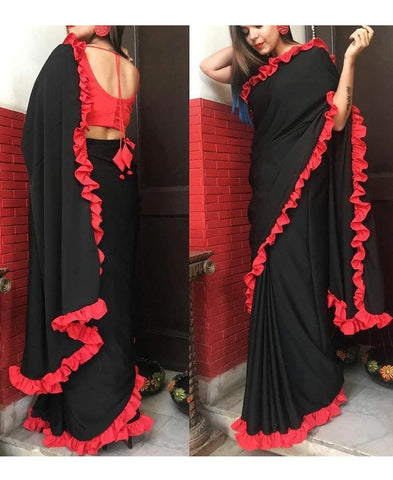 RE - Party wear black vichitra silk plain saree