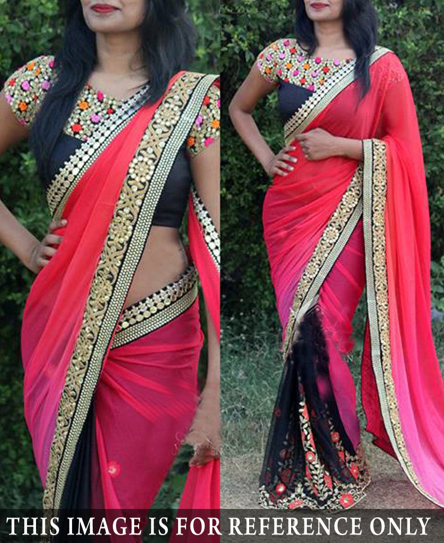 AF - Alluring Pink Black Georgette Designer Saree