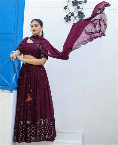 Wine Berry Colored Faux Georgette Party Wear Lehenga Choli