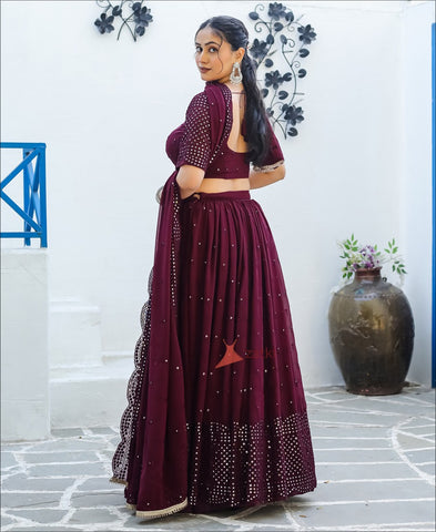 Wine Berry Colored Faux Georgette Party Wear Lehenga Choli