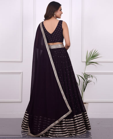 Dark Purple Color Sequins Embroidery Lehenga Choli
