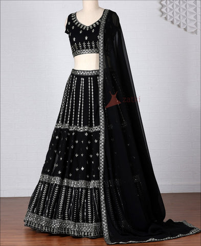 Partyblack Georgette Sequence Embroidered Lehenga Choli