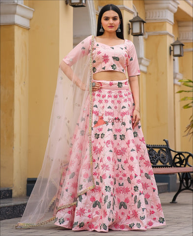 Baby Pink Color Silk Embroidery Work Lehenga Choli