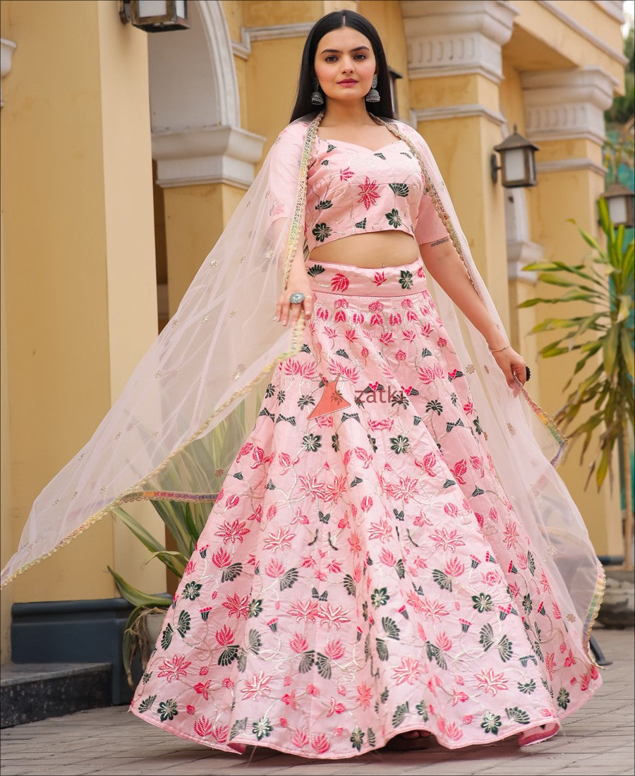 Baby Pink Color Silk Embroidery Work Lehenga Choli – Zatki Ethnic