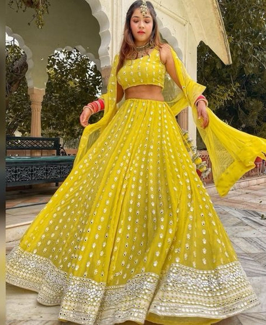 Yellow Georgette Sequence Work Designer Lehenga choli