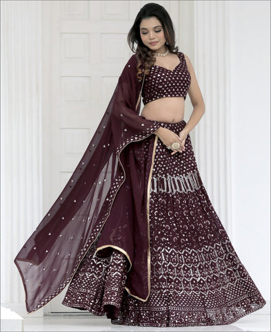 Party Wear Designer Brown Color Sequence Work Lehenga choli
