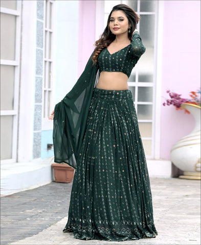 Bottle Green Georgette Sequence Work Party Wear Lehenga choli