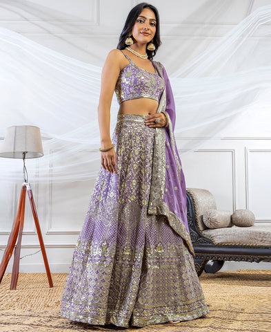 Lavender Georgette Sequins and Zari Work Lehenga Choli