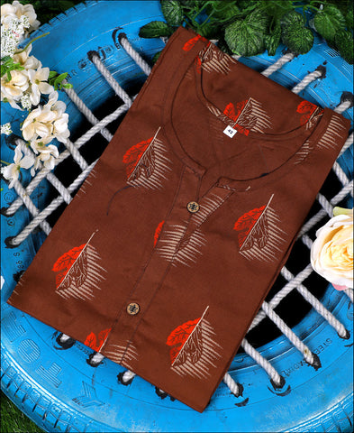 Brown Coloured Block Print Cotton Kurti