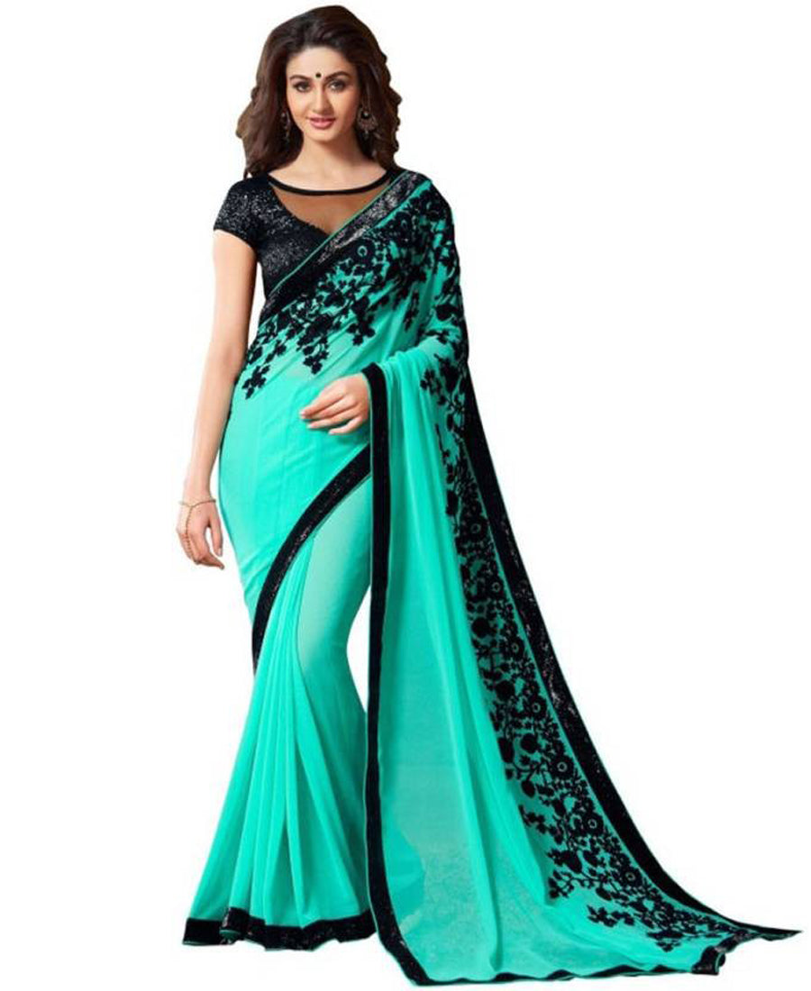 KF - Appealing skyblue georgette saree