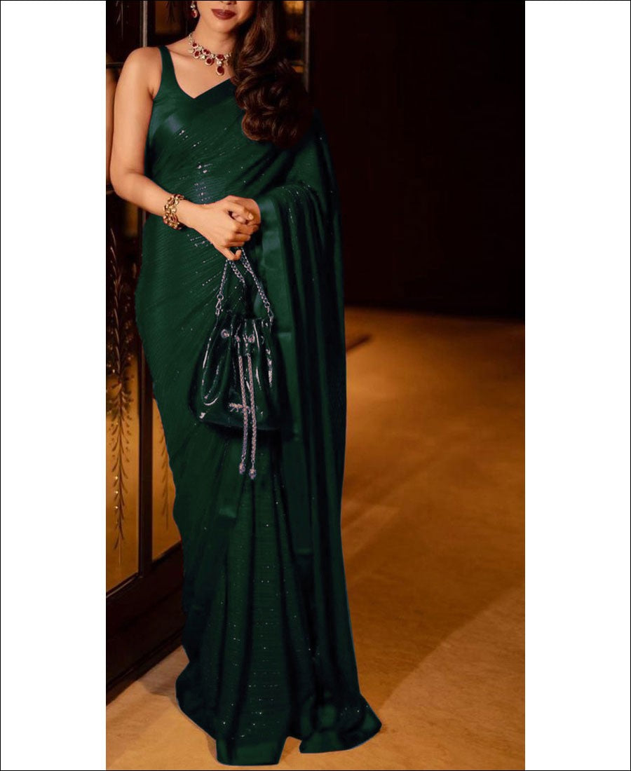 RE - Bottle Green Coloured Sequence Work Designer Saree