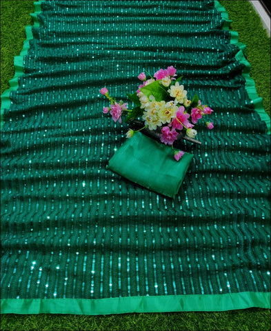 RE - Bottle Green Coloured Sequence Work Designer Saree