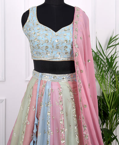 Multi color Georgette Sequins and Zari Work Lehenga Choli