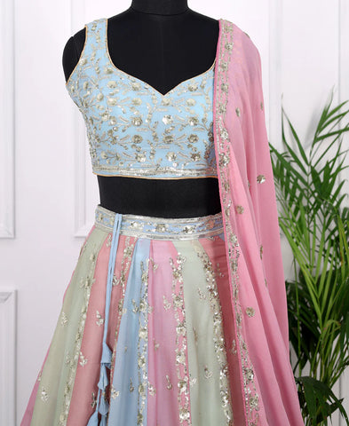 Multi color Georgette Sequins and Zari Work Lehenga Choli