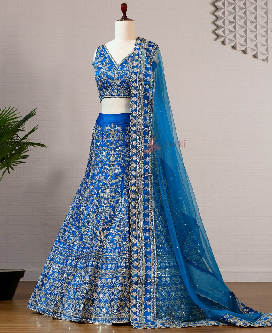 Embroidered Cording Sequence Blue Lehenga Choli