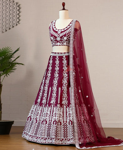 Purple Colored Chinon Fabric Designer Lehenga Choli