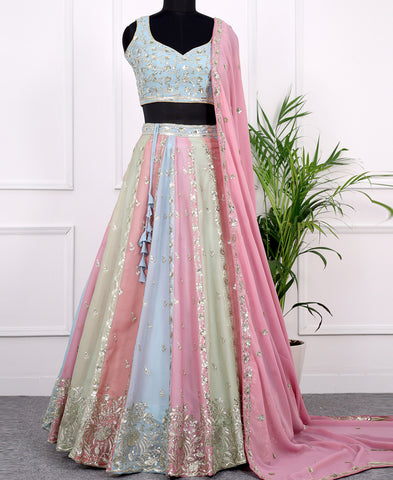 Multi color Georgette Sequins and Zari Work Lehenga Choli
