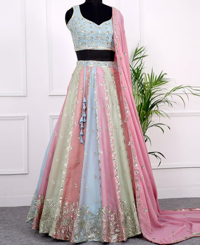 Multi color Georgette Sequins and Zari Work Lehenga Choli