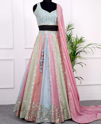 Multi color Georgette Sequins and Zari Work Lehenga Choli