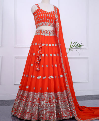 Orange Color Georgette Sequins Work Lehenga Choli