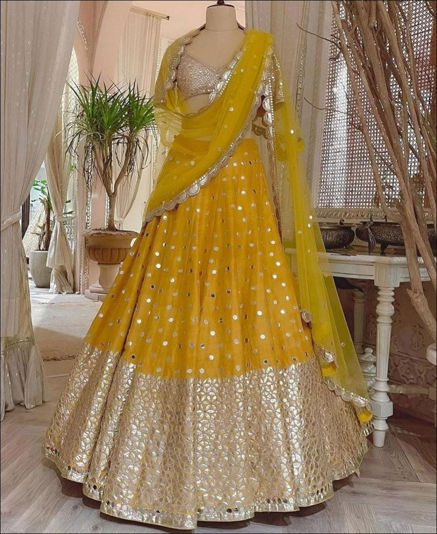 RE - Yellow Coloured Embroidery Work Lehenga Choli