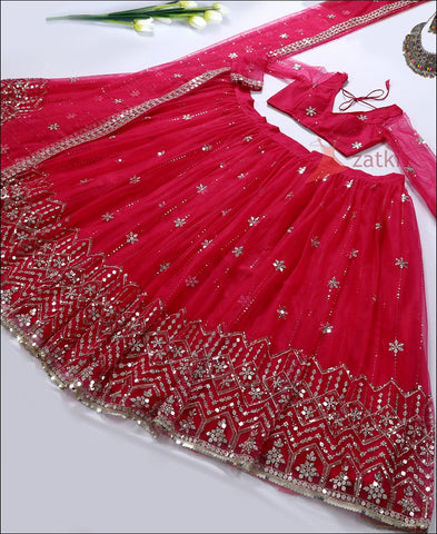 Pink Coloured Sequence Work Butterfly Net Lehenga Choli