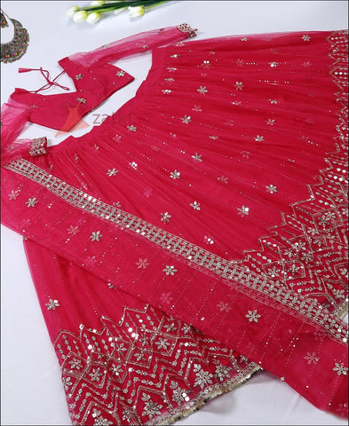 Pink Coloured Sequence Work Butterfly Net Lehenga Choli