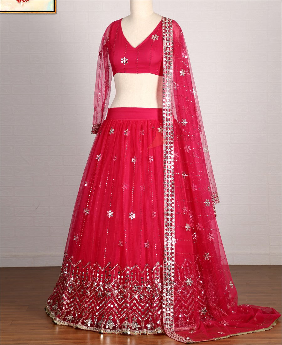 Pink Coloured Sequence Work Butterfly Net Lehenga Choli