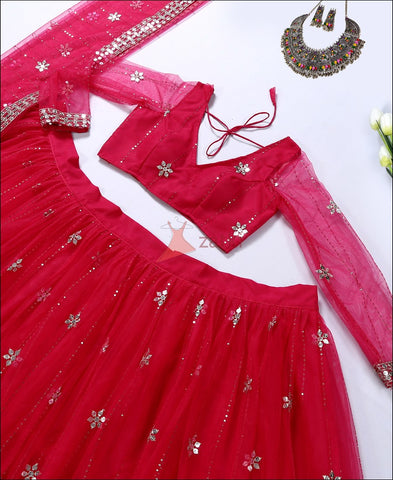 RE - Pink Coloured Sequence Work Butterfly Net Lehenga Choli