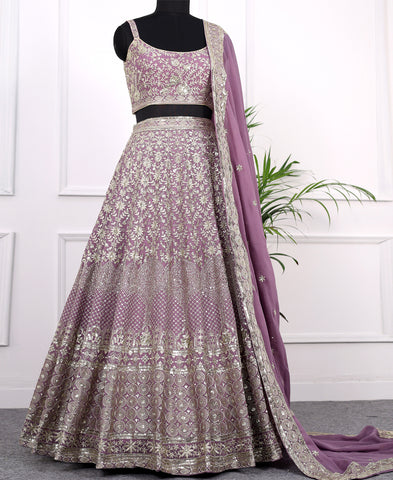 Lavender Georgette Sequins and Zari Work Lehenga Choli