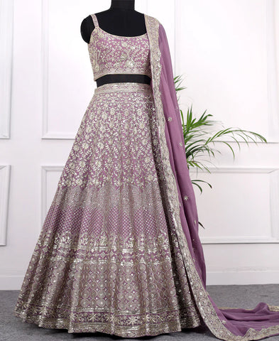 Lavender Georgette Sequins and Zari Work Lehenga Choli