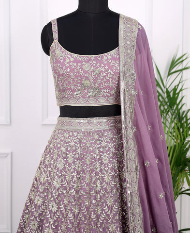 Lavender Georgette Sequins and Zari Work Lehenga Choli