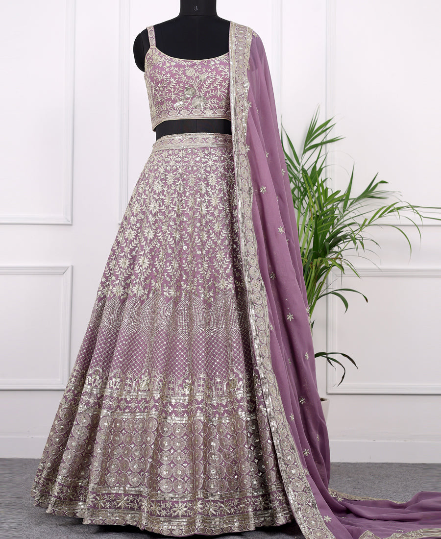 Lavender Georgette Sequins and Zari Work Lehenga Choli