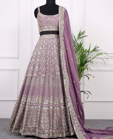 Lavender Georgette Sequins and Zari Work Lehenga Choli
