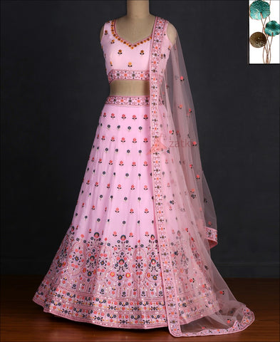 Pink Colored Party Wear Georgette Embroidery Work Lehenga Choli