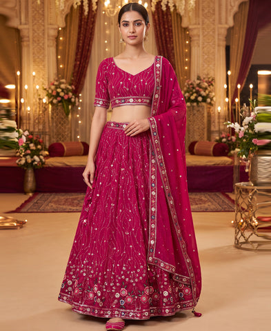 Mulberry Color Multi Thread and Sequins Work Lehenga Choli