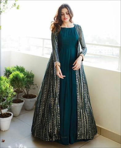 Party Wear Rama Color Sequence embroidery work Gown