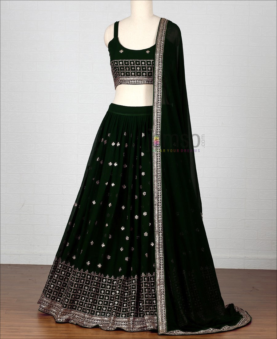 Green Colored Georgette Sequence Work Lehenga Choli