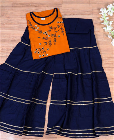 Orange Rayon hand work Kurti Set