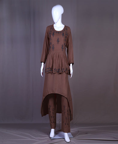 Brown Rayon moti hand work Kurti Set