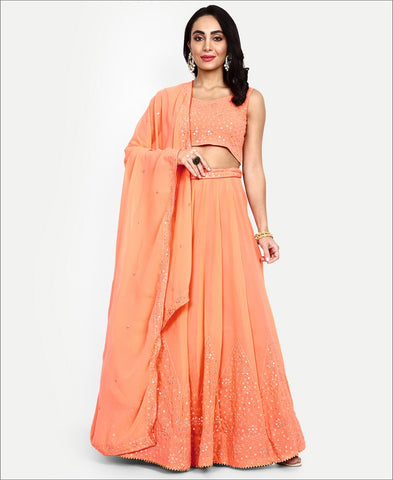 Peach Colored Georgette Sequence Work Lehenga Choli