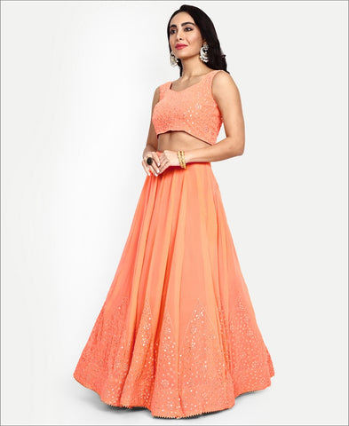 Peach Colored Georgette Sequence Work Lehenga Choli