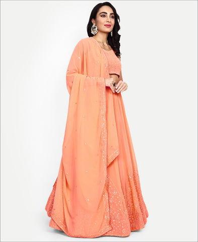 Peach Colored Georgette Sequence Work Lehenga Choli