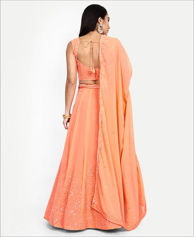 Peach Colored Georgette Sequence Work Lehenga Choli