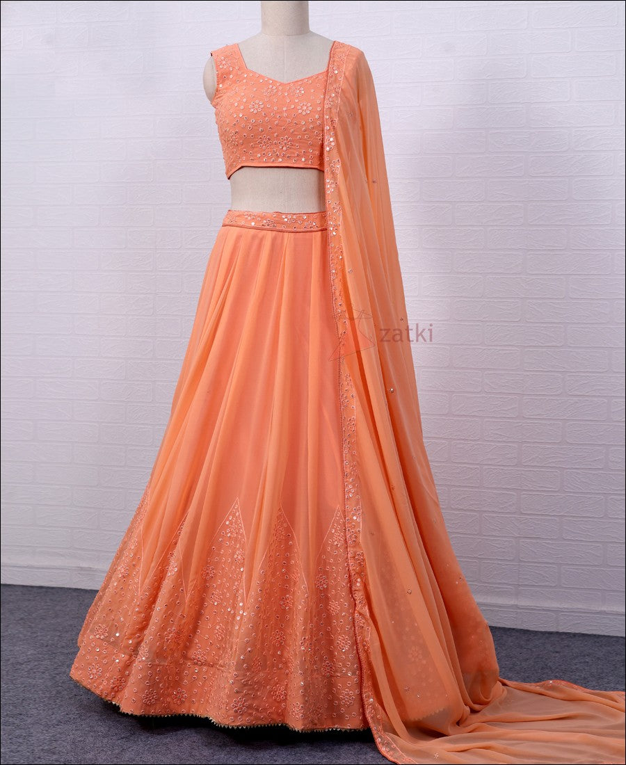 Peach Colored Georgette Sequence Work Lehenga Choli