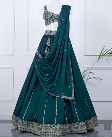 Bottle Green Color Sequins Embroidered Lehenga Choli